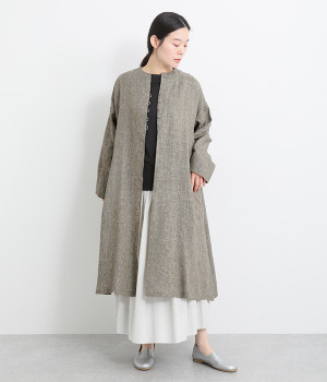 リネンロングブラウス(チェック-ONESIZE)