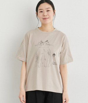 TORANEKOBONBON　プリントTシャツ(グレージュ-ONESIZE)