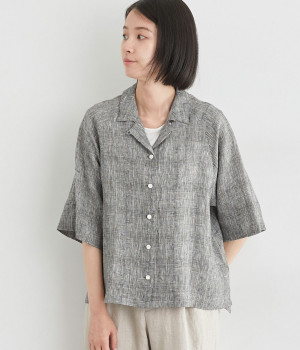 リネングレンチェック開襟ハオリシャツ(チェック-ONESIZE)