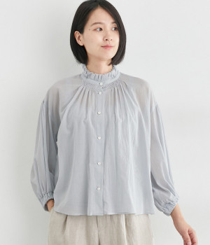 コットンボイルワッシャーブラウス(グレー-ONESIZE)