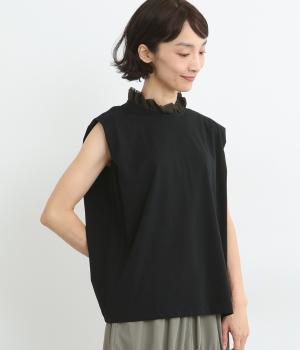 サイロプレミアム×ラミーノースリーブ襟フリルトップス(ブラック-ONESIZE)