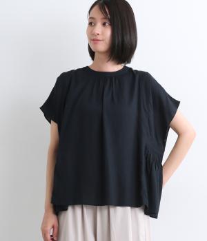 レーヨンリネンスラブ2wayショートブラウス(ネイビー-ONESIZE)