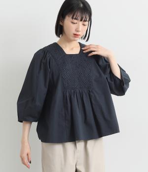 インドハンドスモキッキング刺繍ショートブラウス