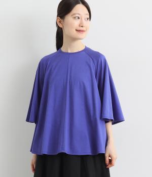 オーガニックコットン天竺カットソーブラウス(ブルー-ONESIZE)