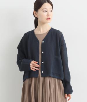 リネンコットンダブルジャカードカーディガン