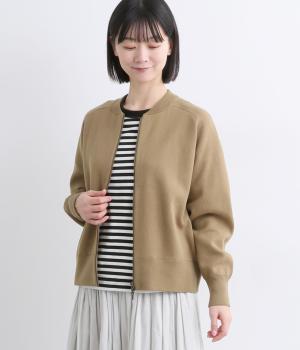 HAOKAIコットン接結ニットブルゾンカーディガン(モカ-F)