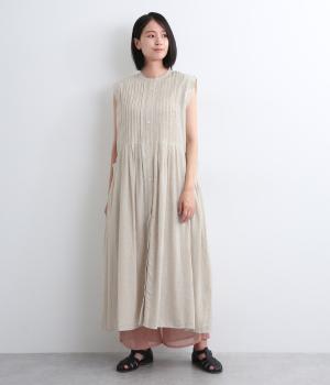 レーヨンリネンスラブ　タックワンピース