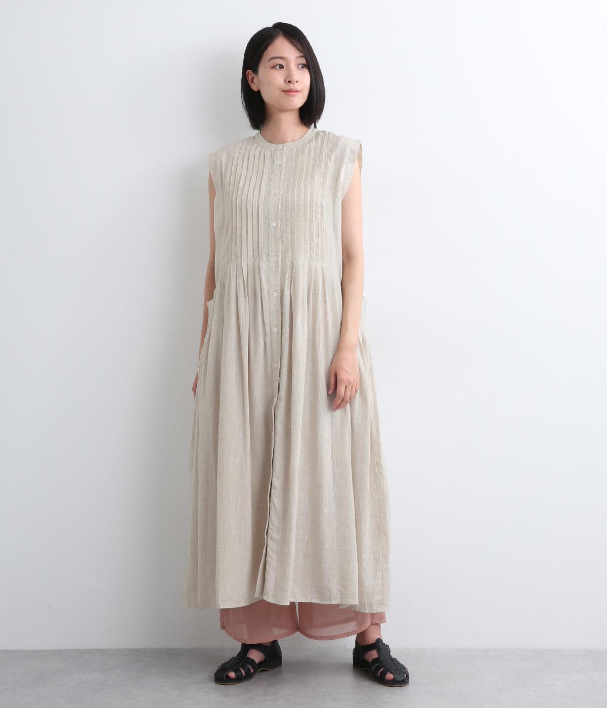 レーヨンリネンスラブ　タックワンピース(キナリ-M)