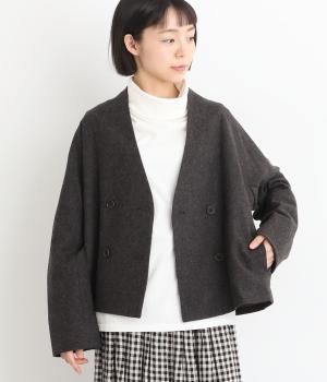 エターミン　ノーカラーショートジャケット(ブラウン-F)