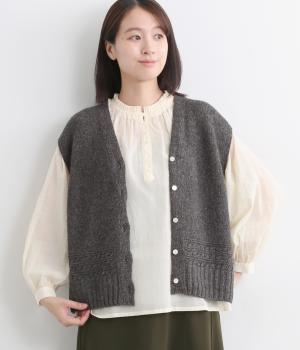リネンウールホールガーメントニットベスト(グレー-F)