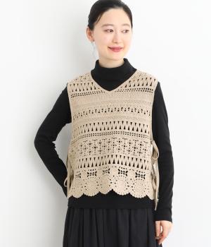 ウールポリエステル　レース編み2wayニットベスト