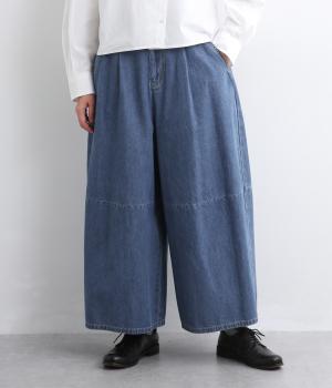 コットンリネンデニムボトルシルエットパンツ(ブリーチ-F)