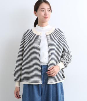 コットンシャーリーカーン2wayカーディガン(オフ×ネイビー-F)