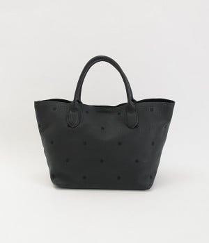 牛革ドット刺繍トートバッグ(ブラック-ONESIZE)
