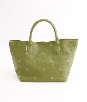 牛革ドット刺繍トートバッグ(オリーブ-ONESIZE)