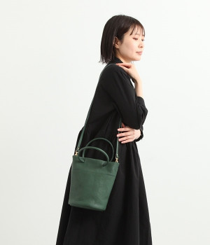 姫路レザー丸手　縦長2wayトートバッグ(グリーン-ONESIZE)