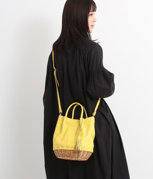 牛革ソフト×ヤナギ底２WAYバッグ(イエロー-ONESIZE)