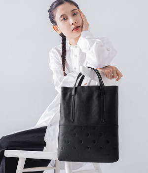 別注｜ゴートスムース3WAYトートバッグ(ブラックドット-ONESIZE)