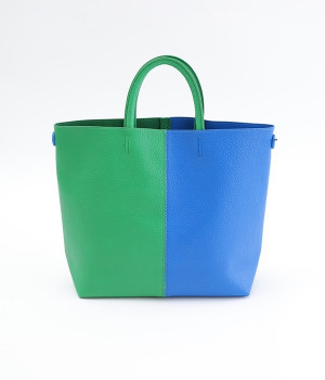 バイカラーフェイクレザー　トートバッグ(グリーンミックス-ONESIZE)