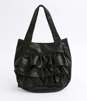 PUフリルトート(ブラック-ONESIZE)