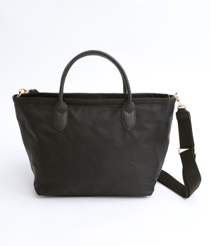 ナイロンドット刺繍　牛革2WAYトート(ブラック-ONESIZE)