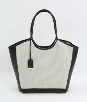 キャンバス×牛革　トリミングトート(ブラック-ONESIZE)