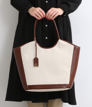 キャンバス×牛革　トリミングトート(ブラウン-ONESIZE)