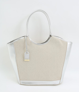 キャンバス×牛革　トリミングトート(シルバー-ONESIZE)