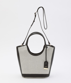 キャンバス×牛革　トリミング2wayトート　S(ブラック-ONESIZE)