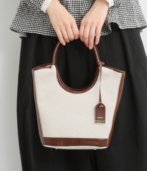 キャンバス×牛革　トリミング2wayトート　S(ブラウン-ONESIZE)