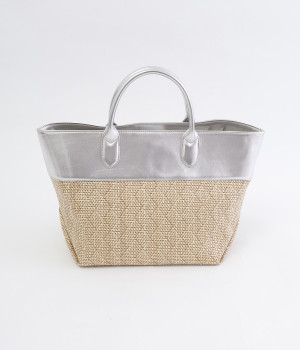 コットンレーヨンエステル混　牛革トート