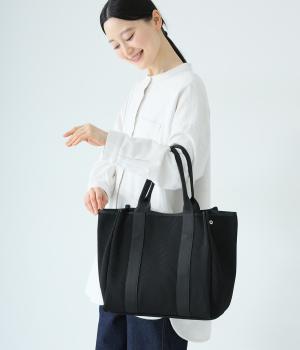 ジャカードニットスクエアビックトート(ブラック-F)