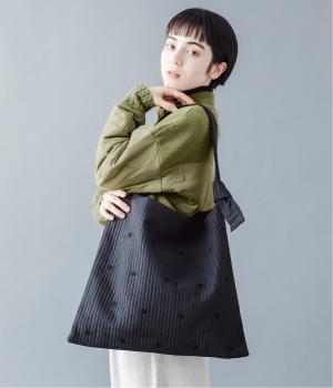 ラインドットワンショルダートート(ブラック-F)