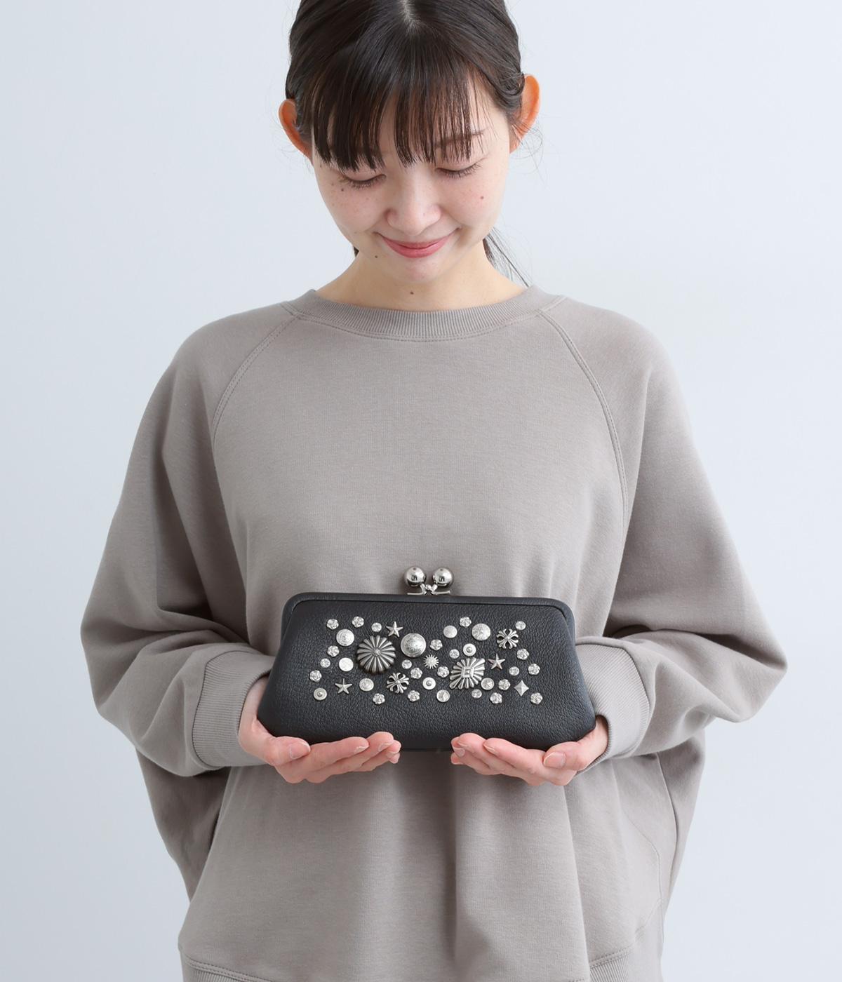 マルチスタッズ・がま口ロングウォレット(ブラック-F)