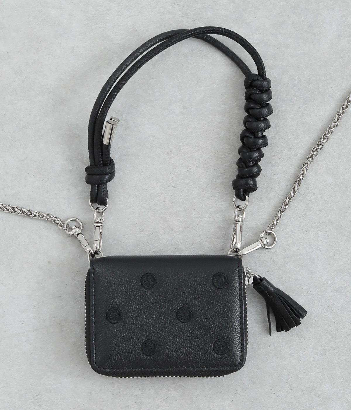 ドット刺繍ジャバラチャームウォレットショルダー(ブラック-F)