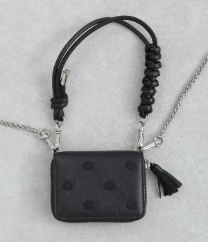 ドット刺繍ジャバラチャームウォレットショルダー(ブラック-F)