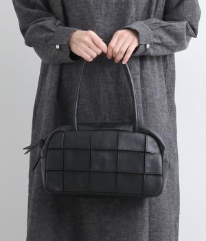 牛革パッチワーク横長ファスナートート(ブラック-F)