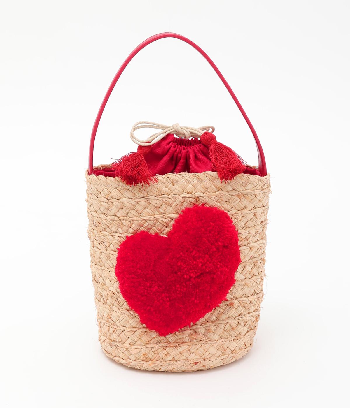 ハート付ラフィアバケットトート(レッド-F)