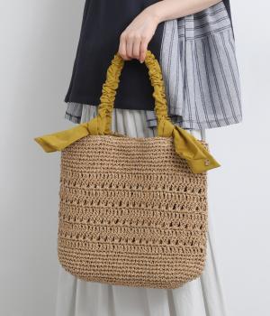 下がりリボン柄編みトート(マスタード-F)