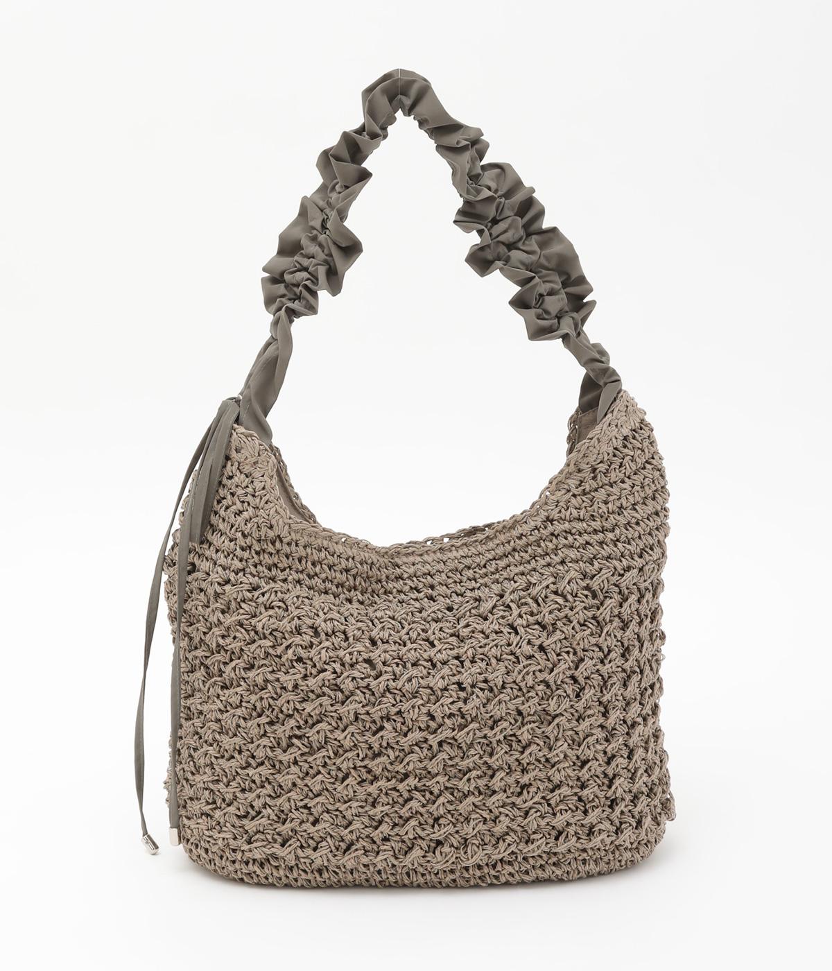 ドロストフリルハンドル地柄編みトート(グレー-F)