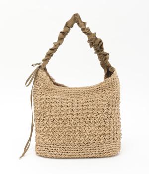 ドロストフリルハンドル地柄編みトート(ブラウン-F)