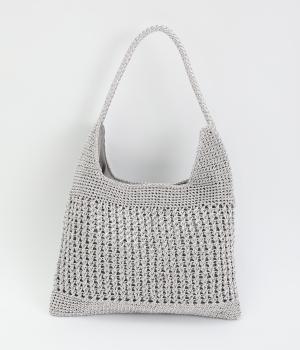 メタリックコード柄編みワンハンドルトート(シルバー-F)