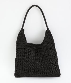 メタリックコード柄編みワンハンドルトート(ブラック-F)