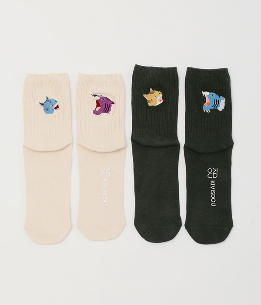 鳴きマネ　刺繍ショートソックス　2足組