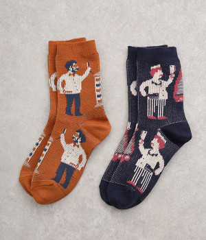 ブッチャー&バーバー　クルーソックス　2足組(ブラウン×ネイビー-ONESIZE)