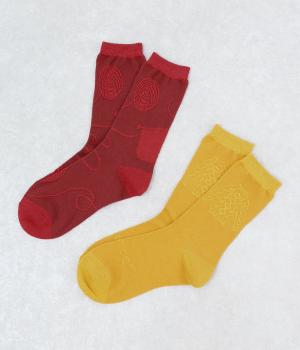 ウール混　編み物柄 クルーソックス2Ｐ