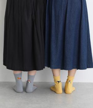 置いて行かれてるやん　刺繍ショートソックス2Ｐ(カラー1-F)