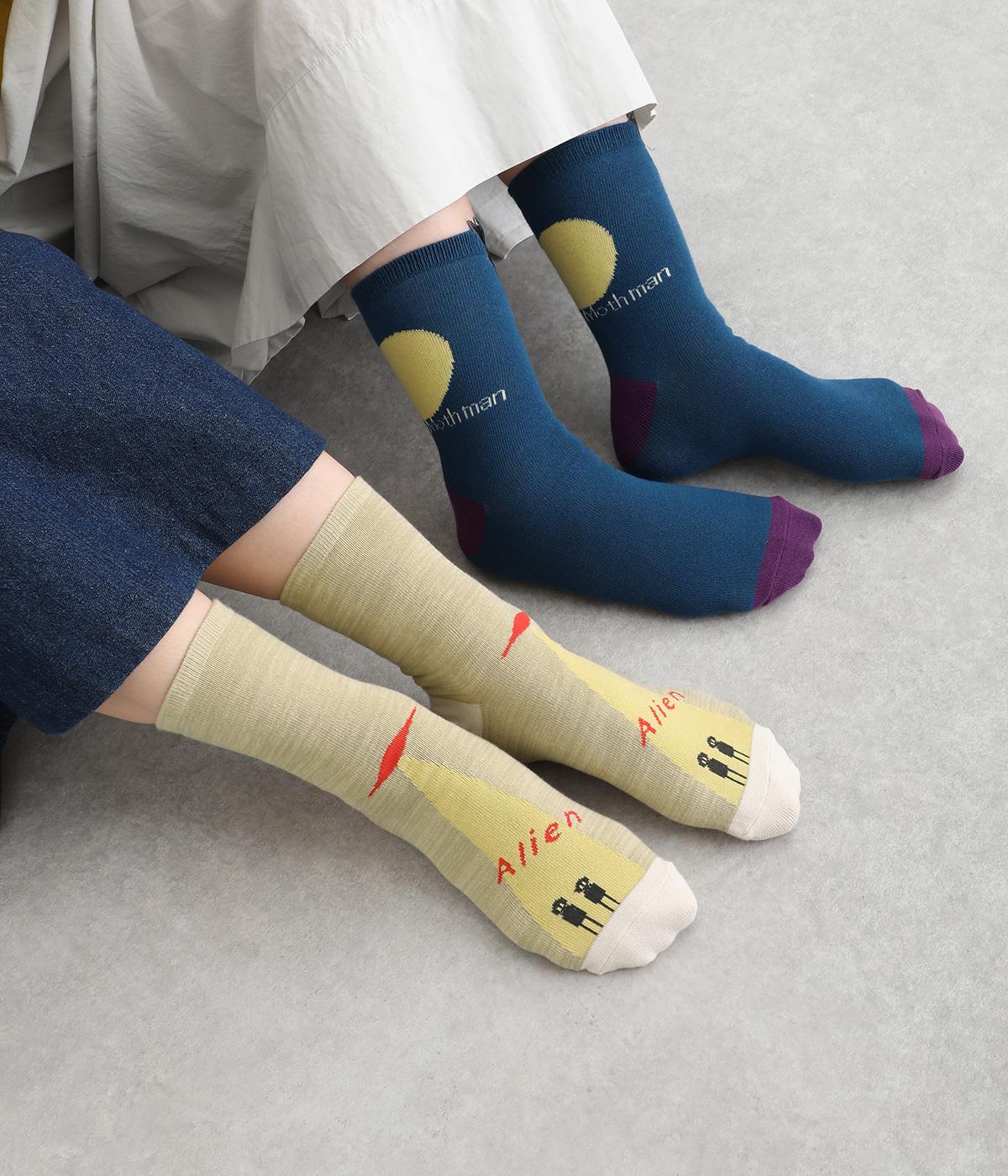 エイリアン＆モスマン刺繍 ショートソックス　2足組