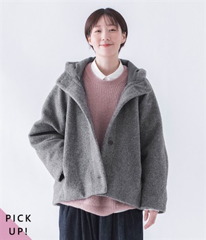 ブークレ フードショートコート(チャコール-ONESIZE)