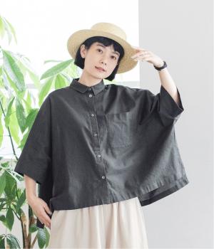 コットンリネン前後差ブラウス(チャコール-ONESIZE)